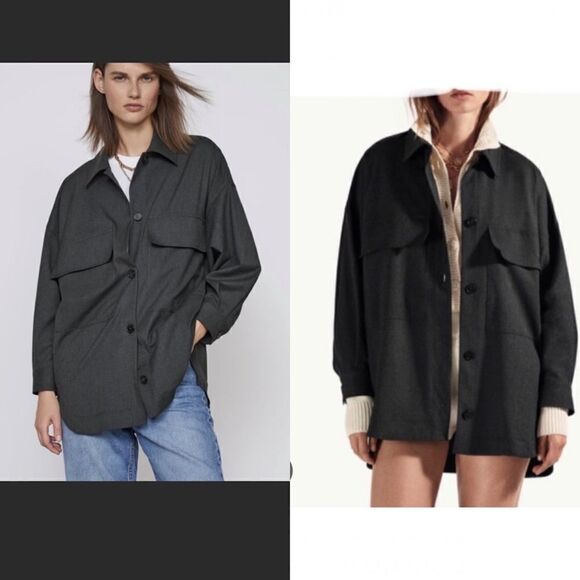 ZARA Charcoal Grey Overshirt With Pockets-S - Picture 1 of 10